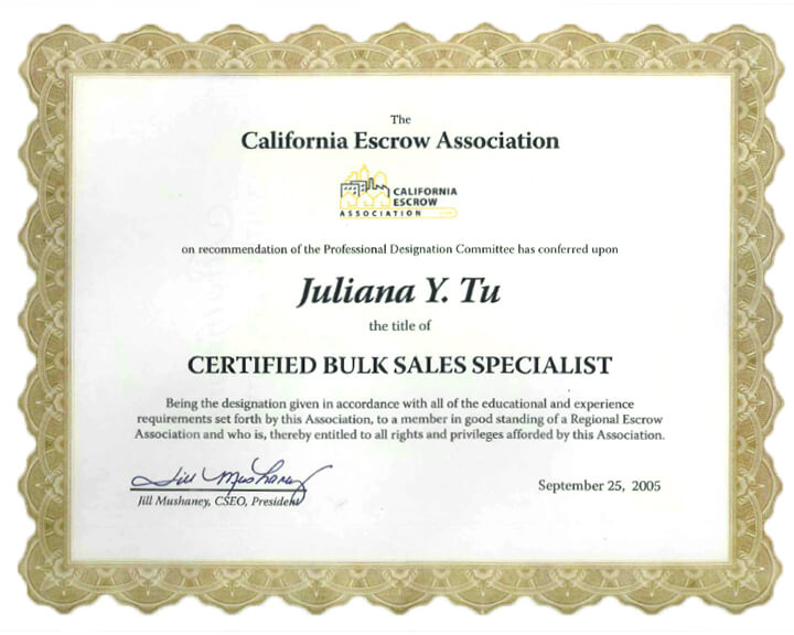 Certified Bulk Sales Specialist