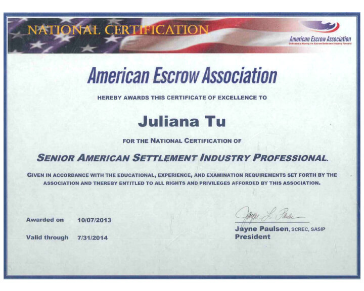 Senior American Settlement Industry Professional